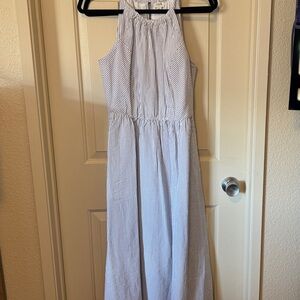 J. Crew White and Blue Striped Halter Maxi Dress